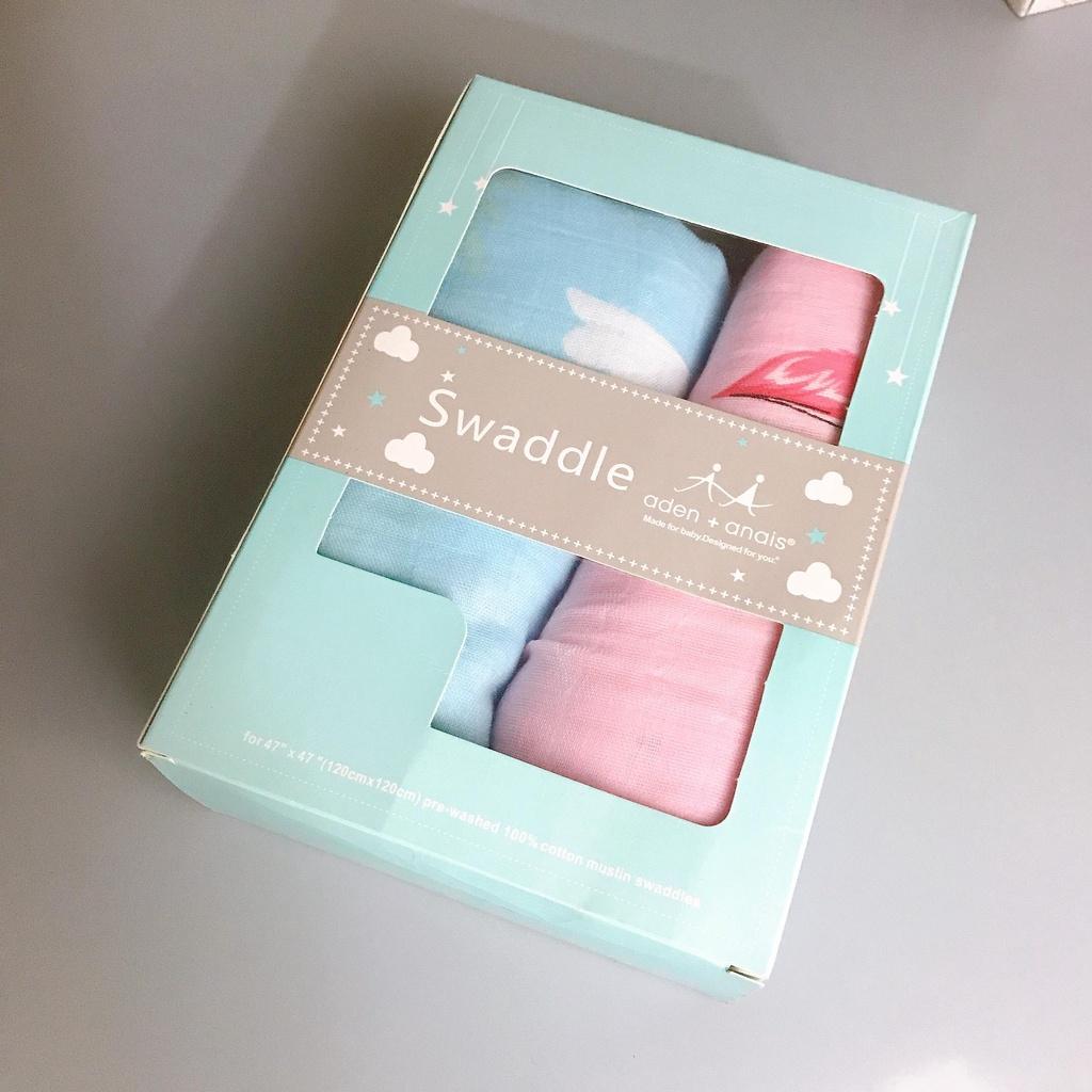 Hộp 2 chiếc khăn tắm 2 lớp 100% cotton muslin SWADDLE aden + anais kích thước 120cmx120cm cho bé trai, bé gái