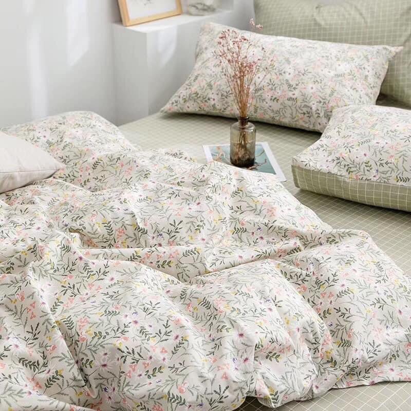 Bộ Chăn Ga Gối Cotton Living 100%cotton Hàng Nhập Khẩu Cao Cấp 4 Món Hoa Vintage