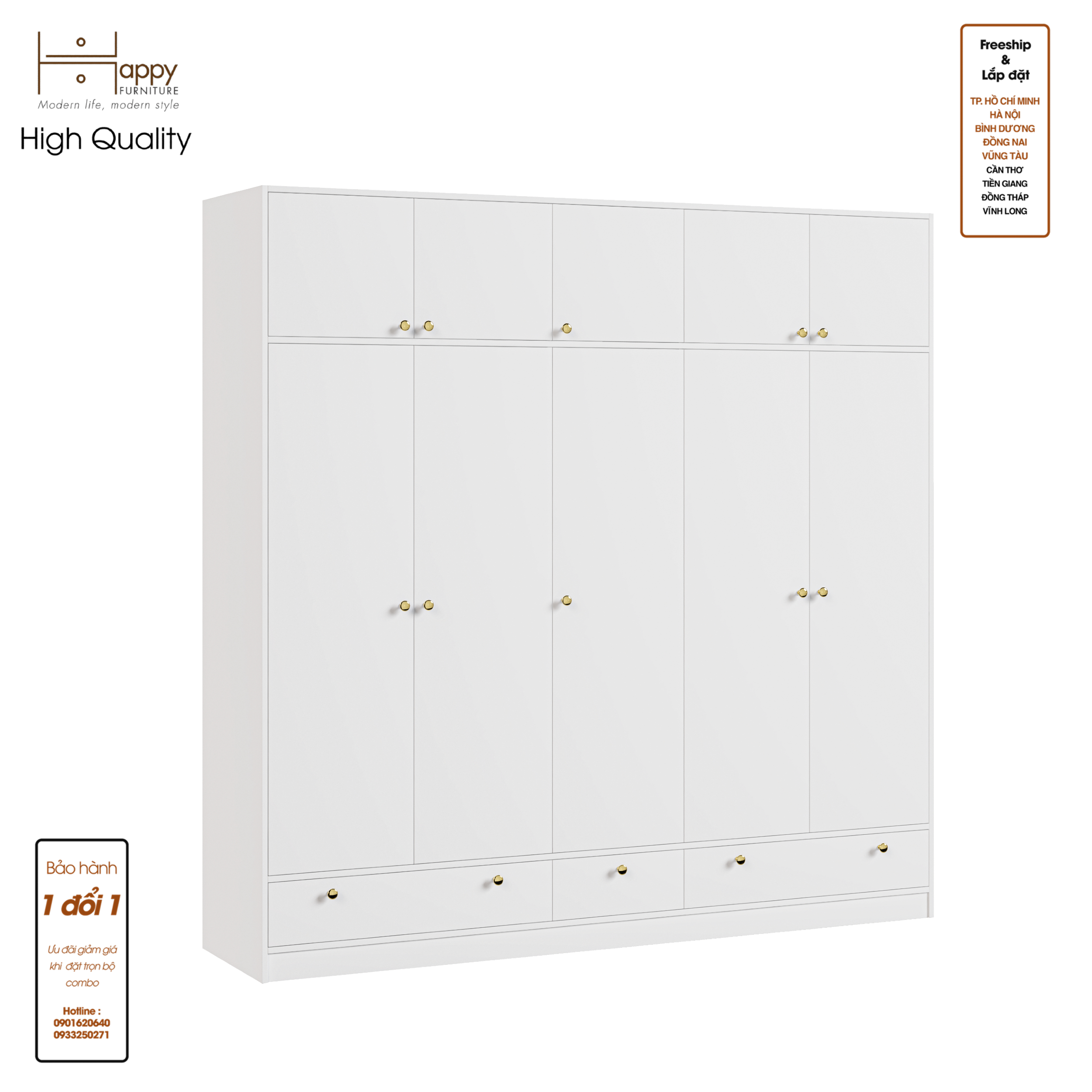 [Happy Home Furniture] ELEGANT, Tủ quần áo 2m2x2m2 , 220cm x 54cm x 220cm ( DxRxC), TCM_046