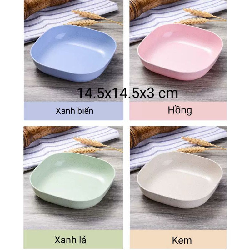 Set 8 Đĩa Nhựa Lúa Mạch Vuông, Đĩa Đựng Bánh Kẹo Decor Xinh Xắn, Đĩa Vuông Nhỏ Nhiều Màu, Dĩa Nông, Dĩa Sâu