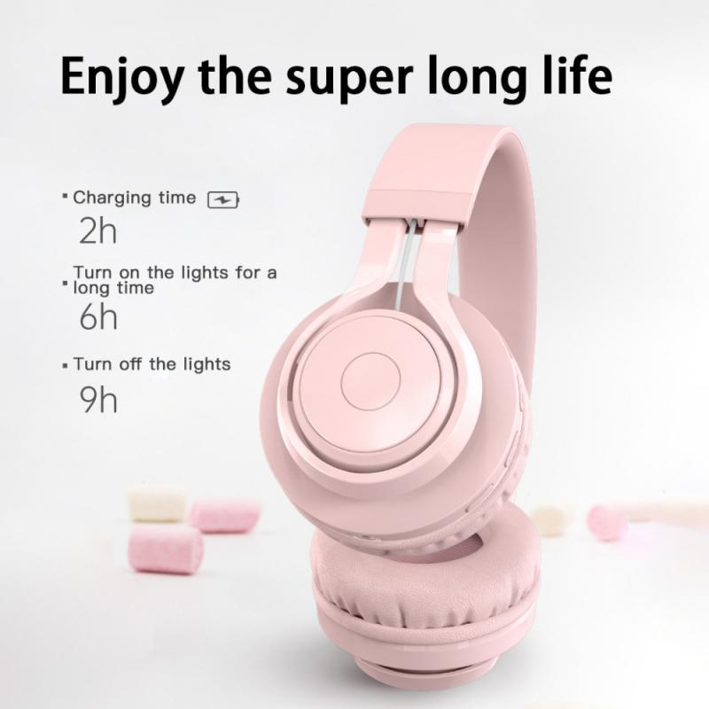 Đèn LED Tai Nghe Không Dây Tai Nghe Nhiều Màu Sắc Tai Nghe Có Thể Gập Lại Điều Chỉnh Tai Nghe Stereo Tai Nghe Chụp Tai Dành Cho Điện Thoại Máy Tính Chơi Game