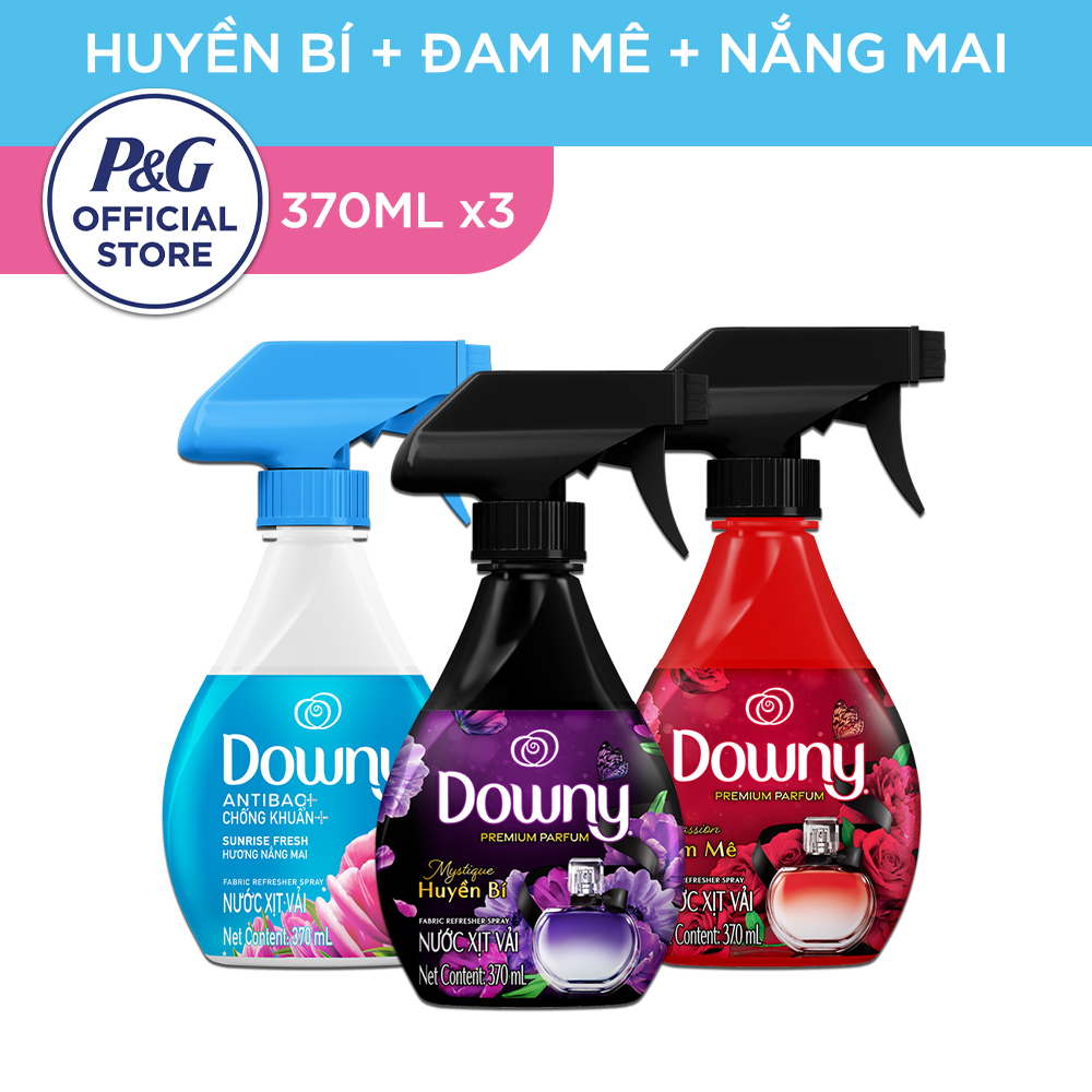 Combo Tiết Kiệm 3 Xịt Vải DOWNY Hương Nắng Mai/Huyền Bí/Đam Mê Chai 370ML x3