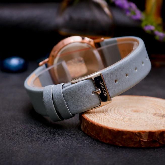 Đồng Hồ Nữ Chính Hãng Julius Cao Cấp Dây Da Mặt Tròn Chống Nước Kính Khoáng Đường Kính 36mm JA-1312B