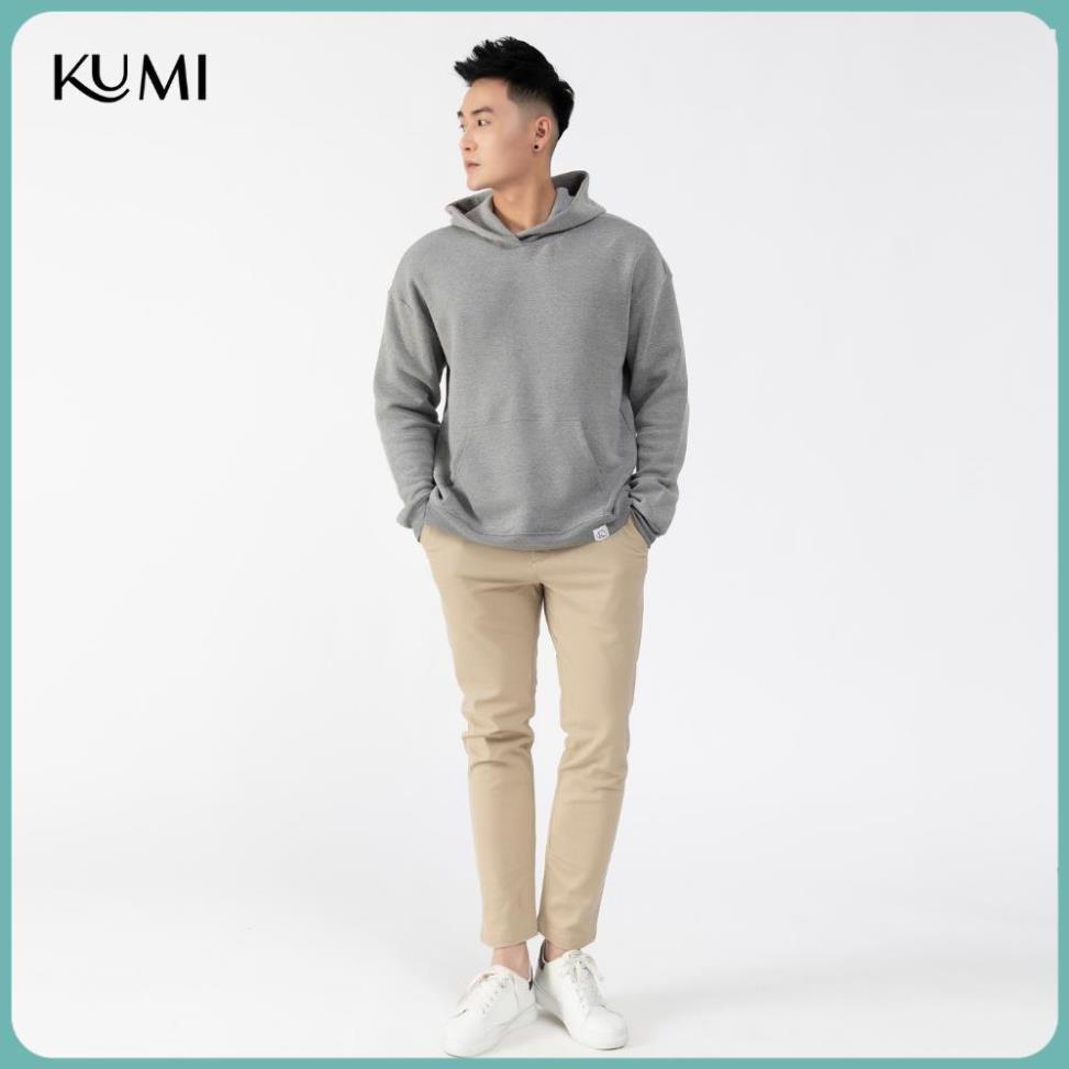 Áo Hoodie Nam Dài Tay Có Mũ Chất Nỉ Bông Cao Cấp Kumi, Áo Nỉ Nam Basic Có Mũ Thời Trang Trẻ Trung Năng Động - Ghi
