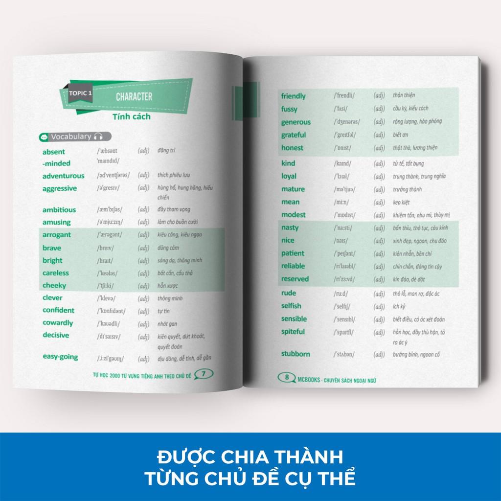 Sách - Tự Học 2000 Từ Vựng Tiếng Anh Theo Chủ Đề (Khổ Nhỏ) ( Tặng kèm bookmark thiết kế )