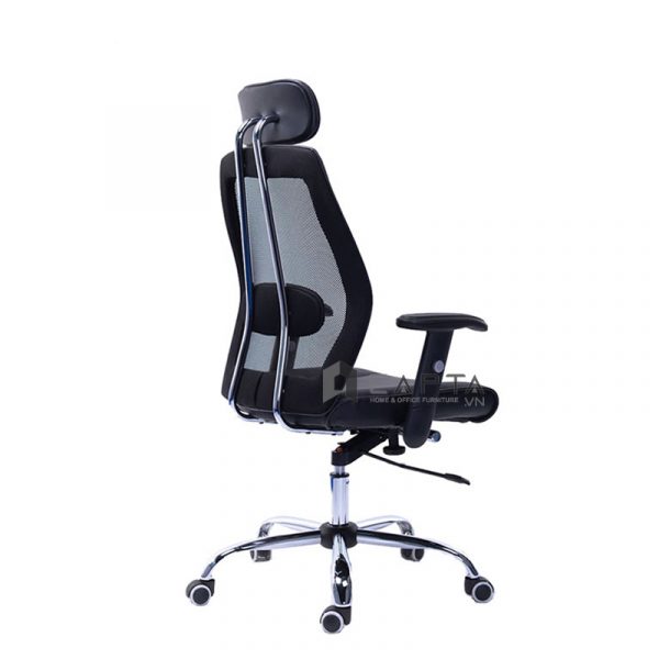 Ghế xoay văn phòng lưng ngả CM4306-M1 Nội thất Capta Ghế ngồi làm việc tại nhà lưng lưới nệm bọc da PVC có tựa đầu lưng ngã đa chiều có tay chữ T điều chỉnh