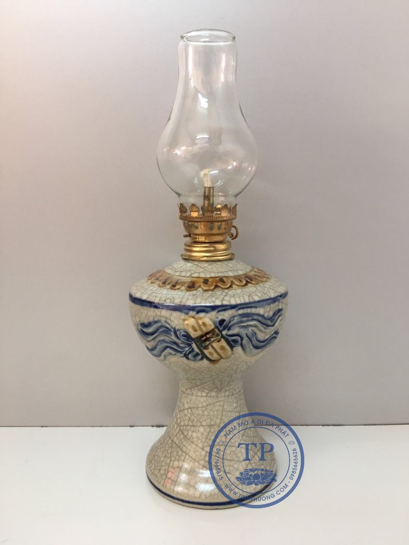Đèn thờ đốt dầu gốm TỊNH PHƯƠNG cao cấp Đk: 9cm. Cao: 24,5cm KH12116