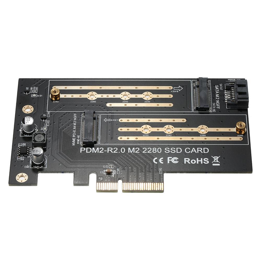 M.2 NVME to PCI-E X4 Expansion Card SSD Adapter Card with M.2 M-key B-key Interfaces Support  NVME SATA Dual Protocol