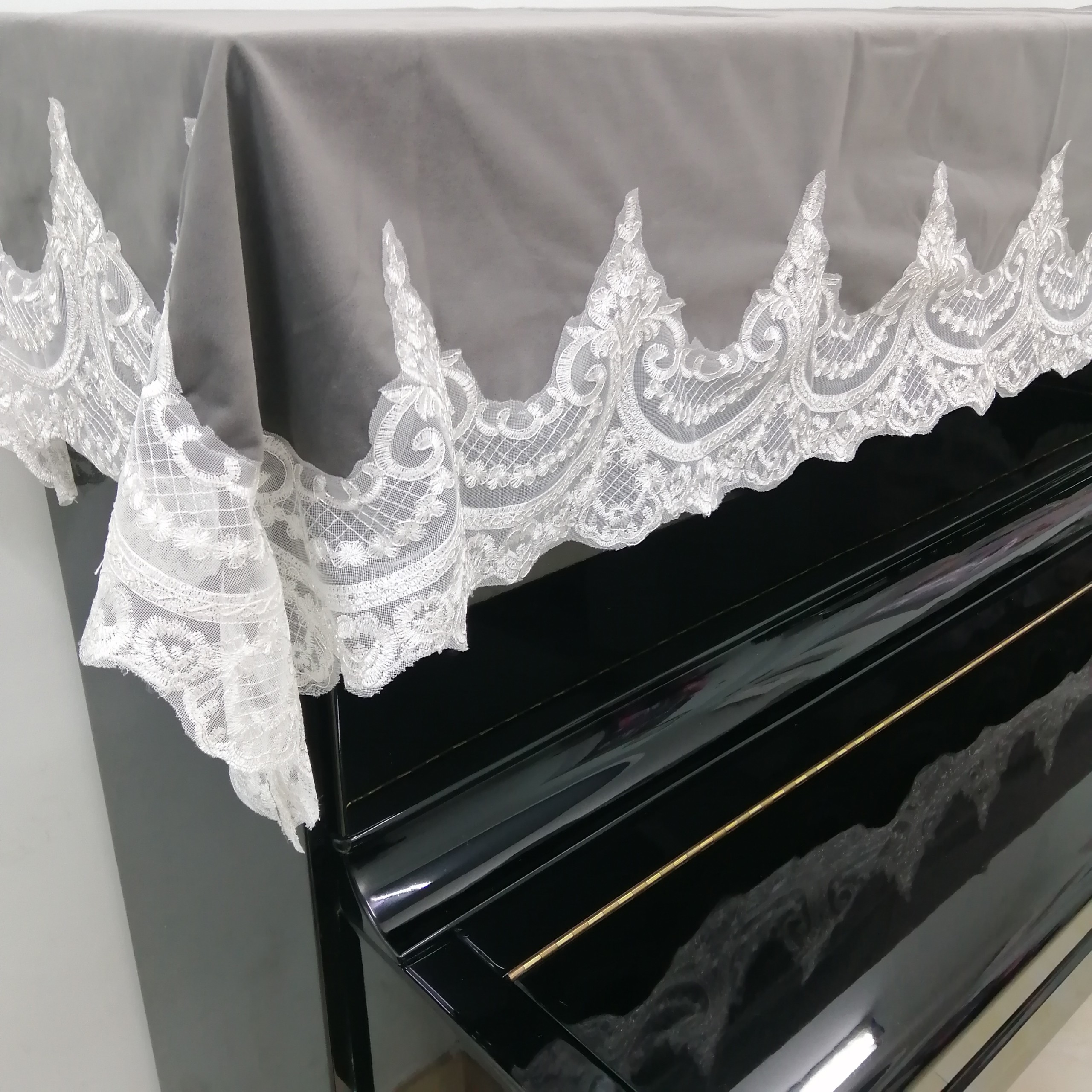 KHĂN PHỦ ĐÀN PIANO CƠ CHẤT LIỆU VẢI CAO CẤP MÀU XÁM