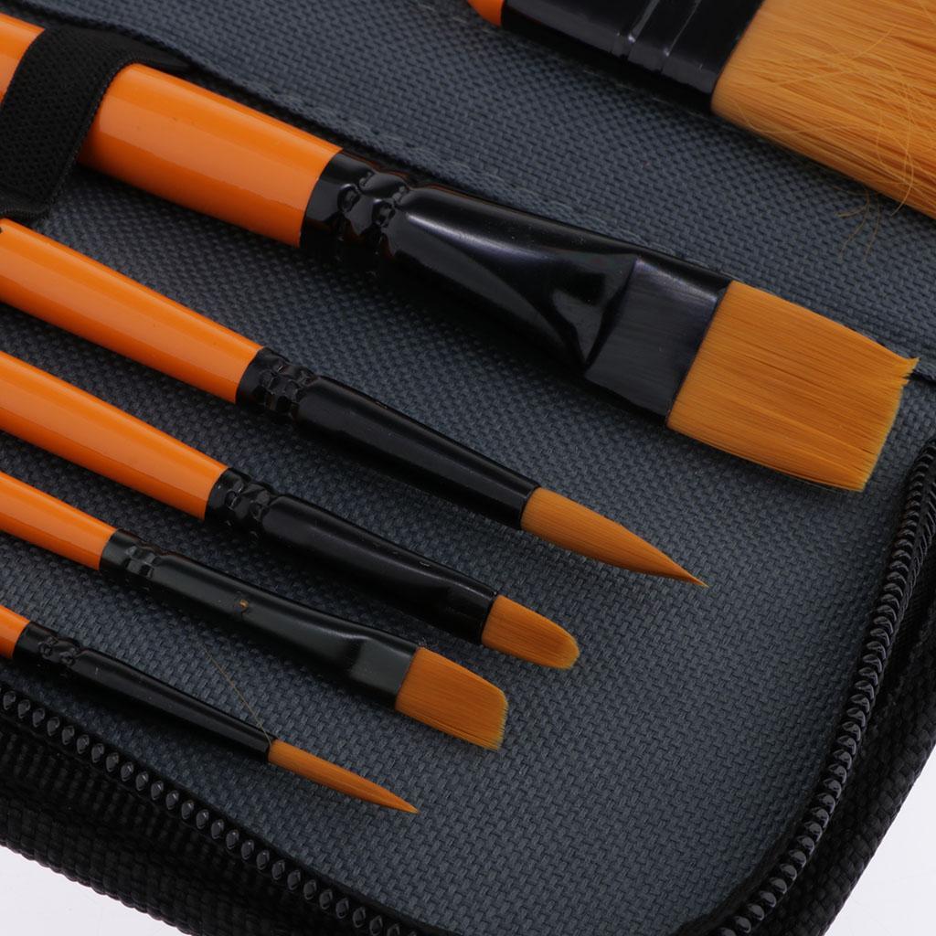 10 Pieces Wooden Handle Brush Set Artist Paint Brush Set Artist Brush Painting Brush Watercolor Acrylic Flat Brush with 75ml 6 Tubes Acrylic Paint Set