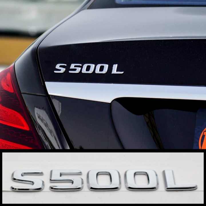 Decal tem chữ 3D S500L dán đuôi xe ô tô, xe hơi