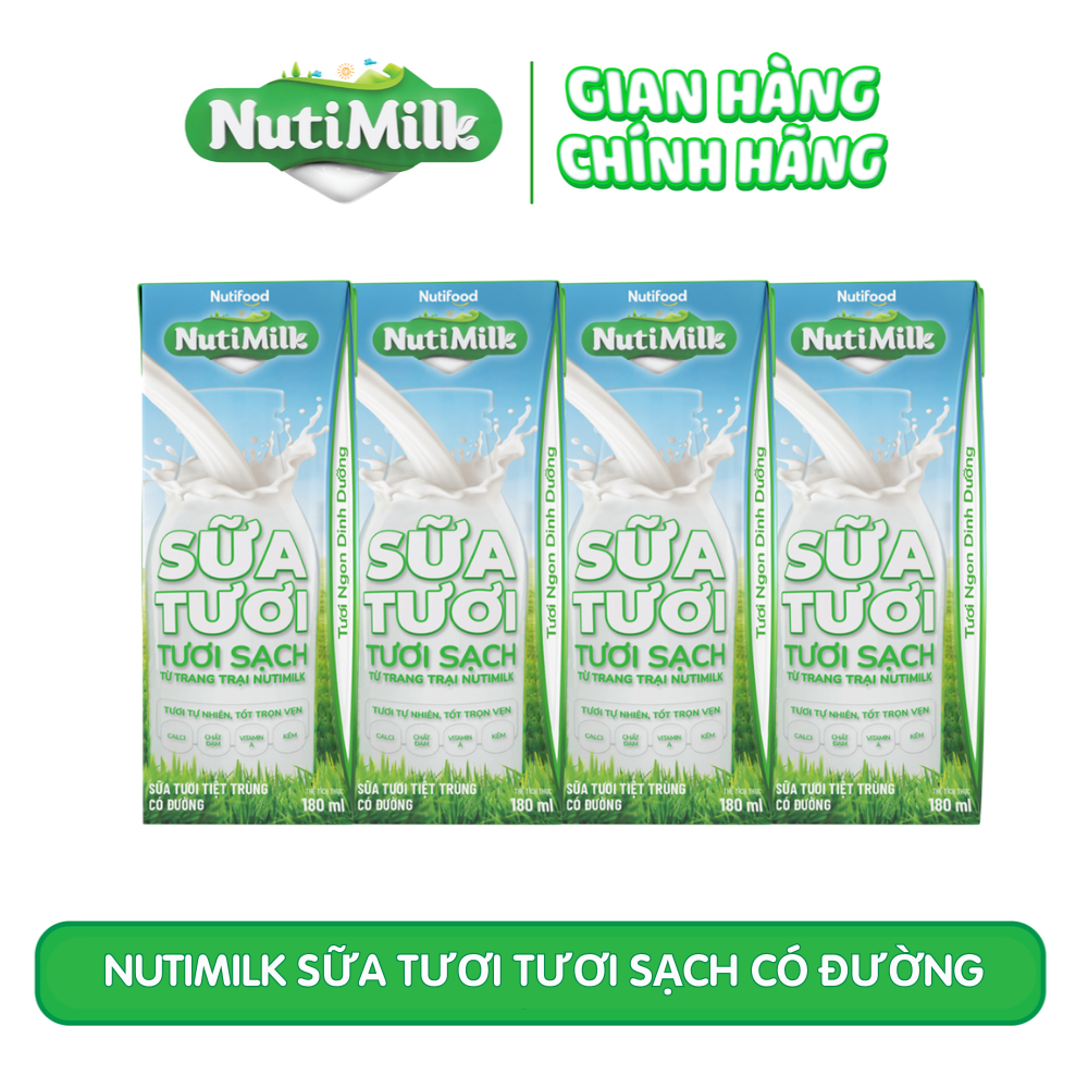 Thùng NutiMilk sữa tươi tươi sạch có đường hộp 180ml - (48 hộp x 180ml)
