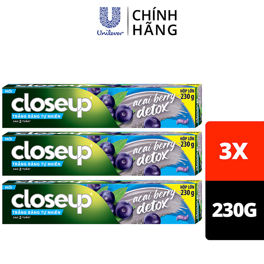 Combo 3 Kem đánh răng Closeup Trắng Răng Tự Nhiên Acai Berry detox 230 g