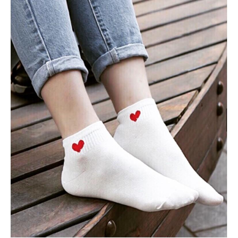 Tất trái tim cực xinh cổ ngắn mắt cá dệt kim dày dặn mềm êm