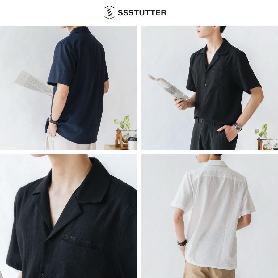 Áo sơ mi nam ngắn tay có túi ngực thêu chữ SSSTUTTER vải linen thoáng mát siêu nhẹ Otc shirt
