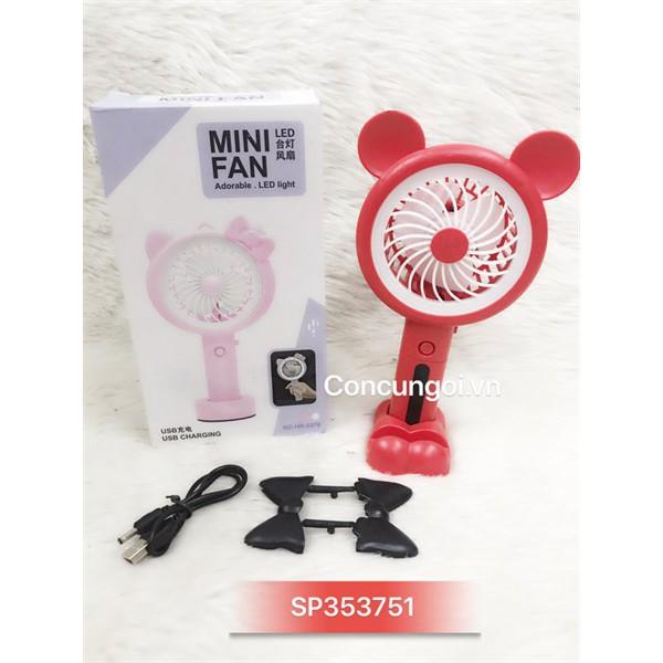 HỘP QUẠT BÀN PIN CHUỘT MICKEY ĐÈN + ĐẾ + SẠC usb , HR5536A (Hộp)- SP353751