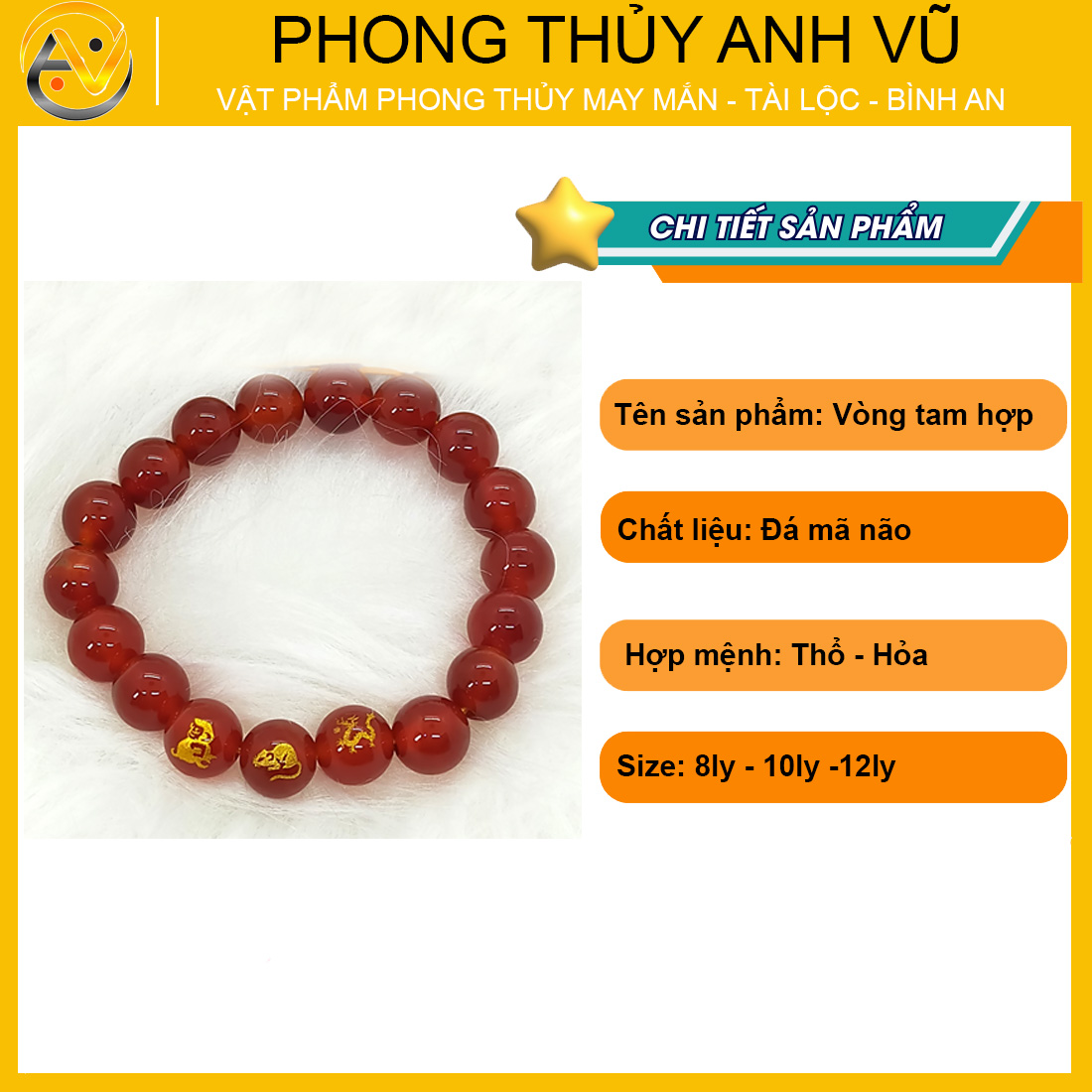 Vòng mã não đỏ tam hợp thân tý thìn đã khai quang - size 8 10 12ly - may mắn tài lộc - Vòng Tam Hợp Anh Vũ