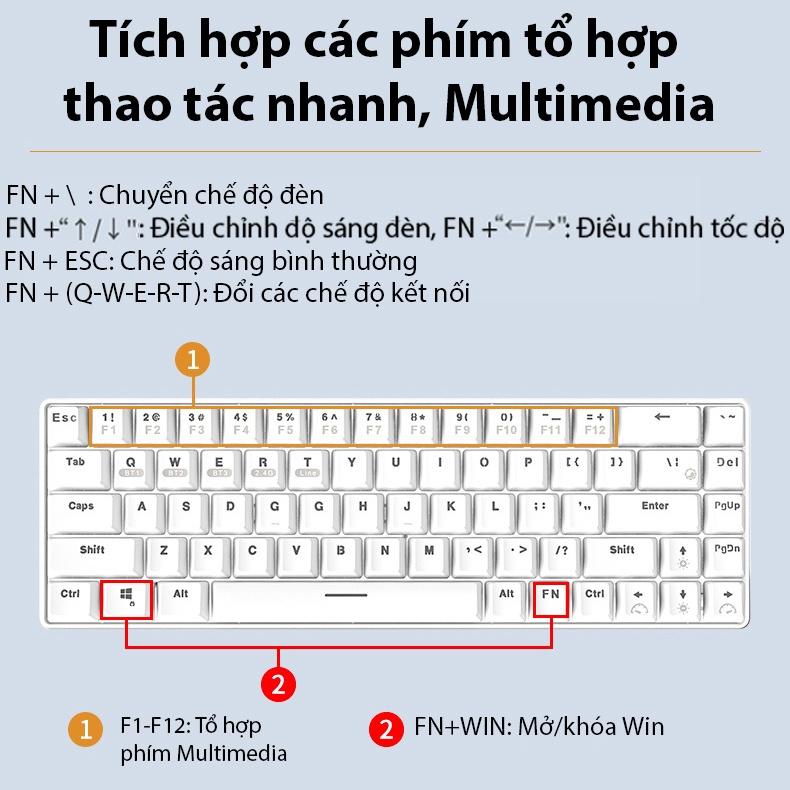 Bàn phím cơ Coputa bàn phím bluetooth không dây mini kết nối điện thoại laptop máy tính bảng Full LED XM68