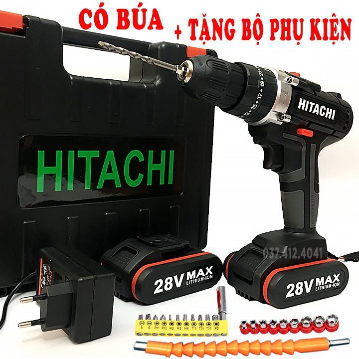 MÁY KHOAN PIN HITACHI 28V- LÕI ĐỒNG- PIN 5 CELL- CÓ BÚA (khoan tường, sắt , bắt vít