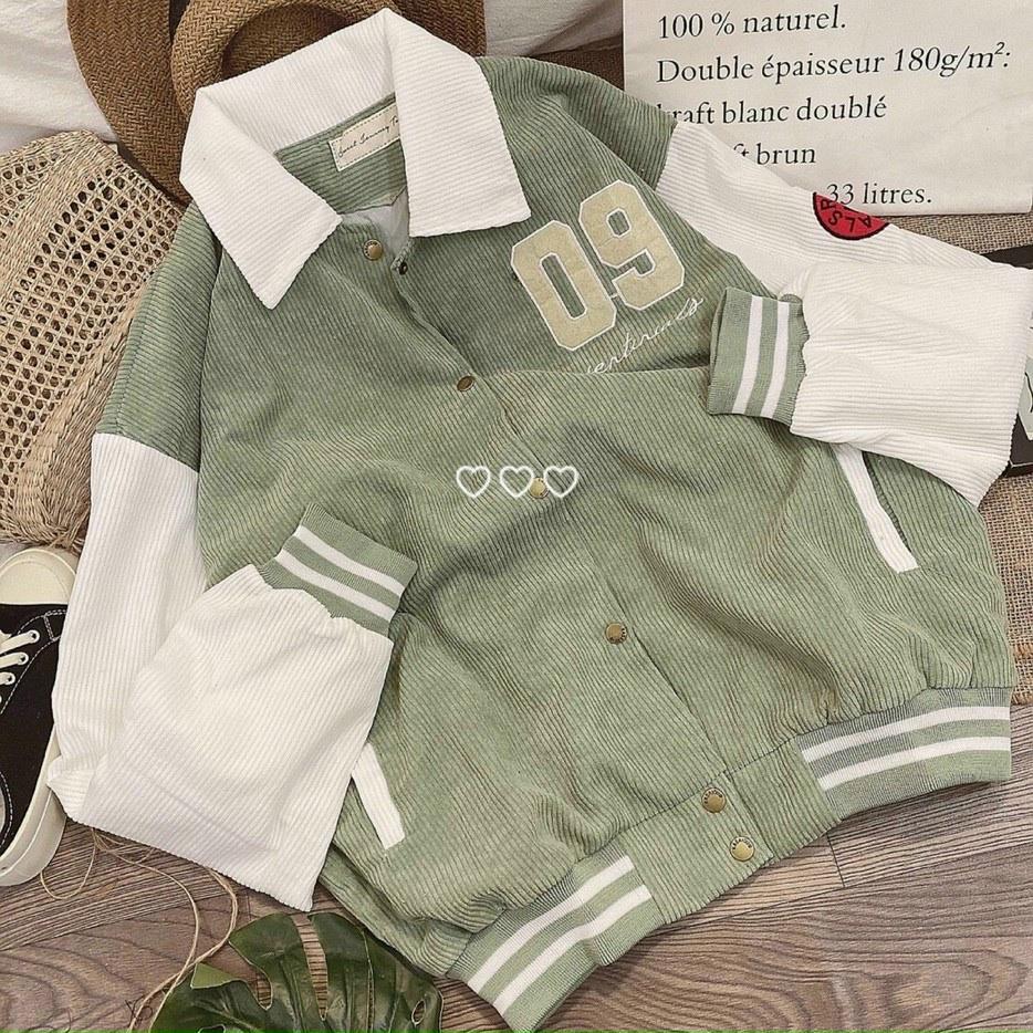 Áo khoác Bomber Jacket Nhung 2 lớp hình thêu chữ 09 unisex nam nữ