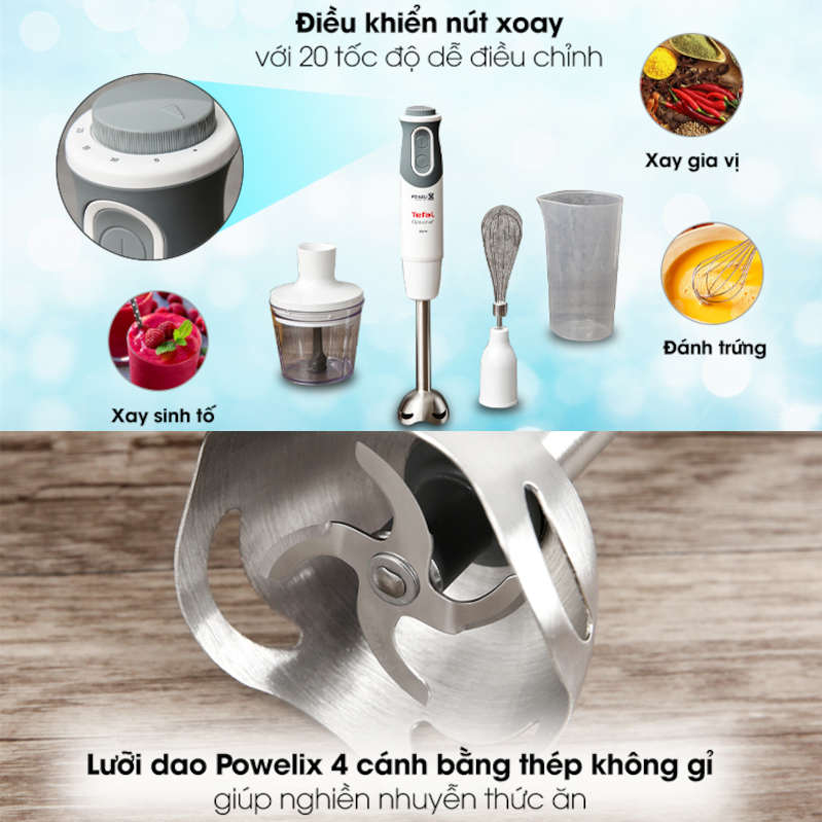 Máy xay sinh tố cầm tay Tefal Opti Chef HB643138 - 800W - 20 tốc độ - Hàng chính hãng