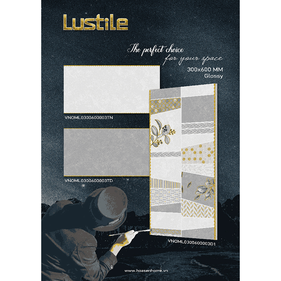 Gạch ốp tường bán sứ LUSTILE VNOML0300600003TN bề mặt bóng, độ hút nước thấp, kích thước 300mmx600mm, thùng 8 viên - Hàng chính hãng