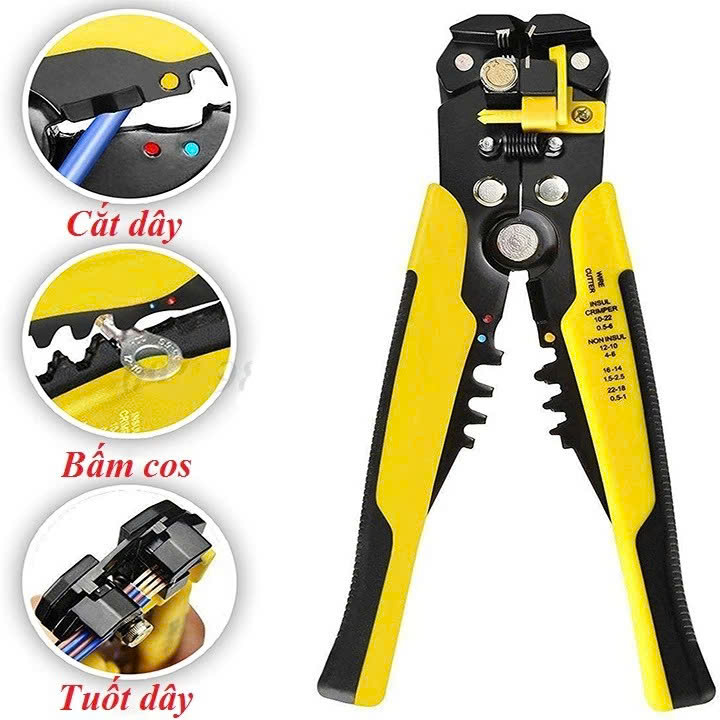 Kìm Bấm Cos Dây Điện Đa Năng Tolsen – Hỗ Trợ Tuốt &amp; Cắt Dây Chính Xác