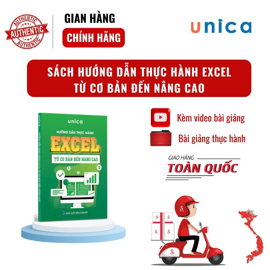 Combo 2 sách Excel - Google sheet Tin học văn phòng Unica, Hướng dẫn thực hành từ cơ bản đến nâng cao, in màu chi tiết, TẶNG video bài giảng