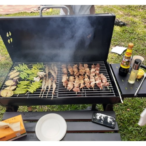 BẾP NƯỚNG THAN HOA NGOÀI TRỜI HÌNH CHỮ NHẬT CÓ NẮP - BẾP NƯỚNG BBQ - DÃ NGOẠI