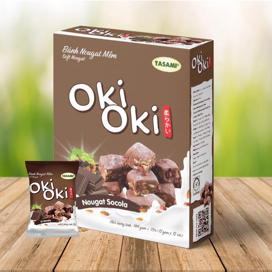 Bánh Nougat - Kẹo Hạnh Phúc Oki Oki Vị Socola Hạnh Nhân, Ngọt Nhẹ Tự Nhiên Mềm Dẻo Thơm Ngon (114g/Hộp)