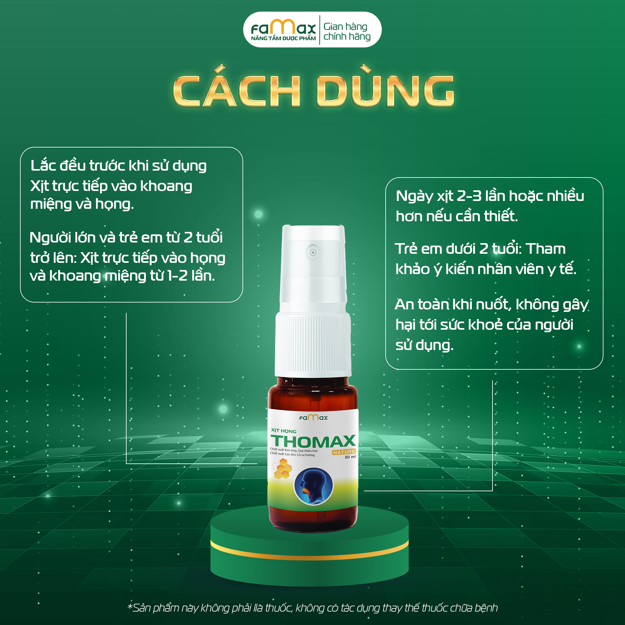 [FAMAX] Thomax xịt họng hỗ trợ giảm đau họng, ho cảm cúm, ho có đờm (Chai 30ml)