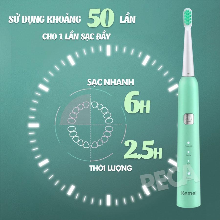 Bàn chải đánh răng điện KEMEI KM-YS713 công nghệ rung siêu âm Tặng kèm 5 đầu bàn chải