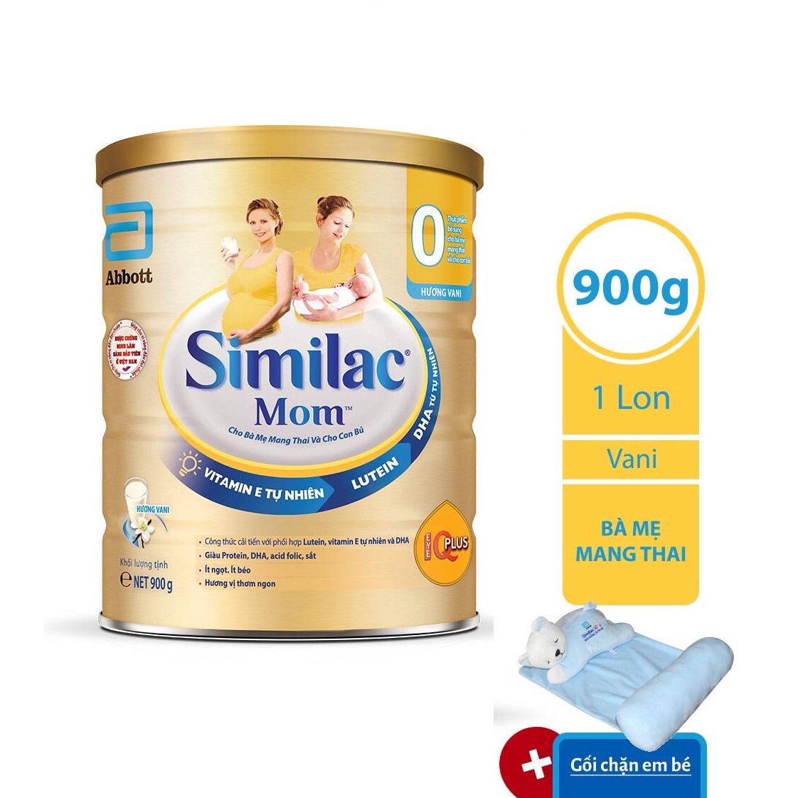 Sữa Bột Similac Mom Hương Vani (900g) - Tặng 1 Bộ Gối Chặn Em Bé