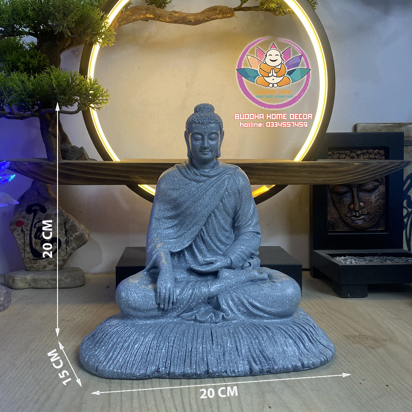 Tôn Tượng Bổn Sư 20 cm đá xám chấm bi