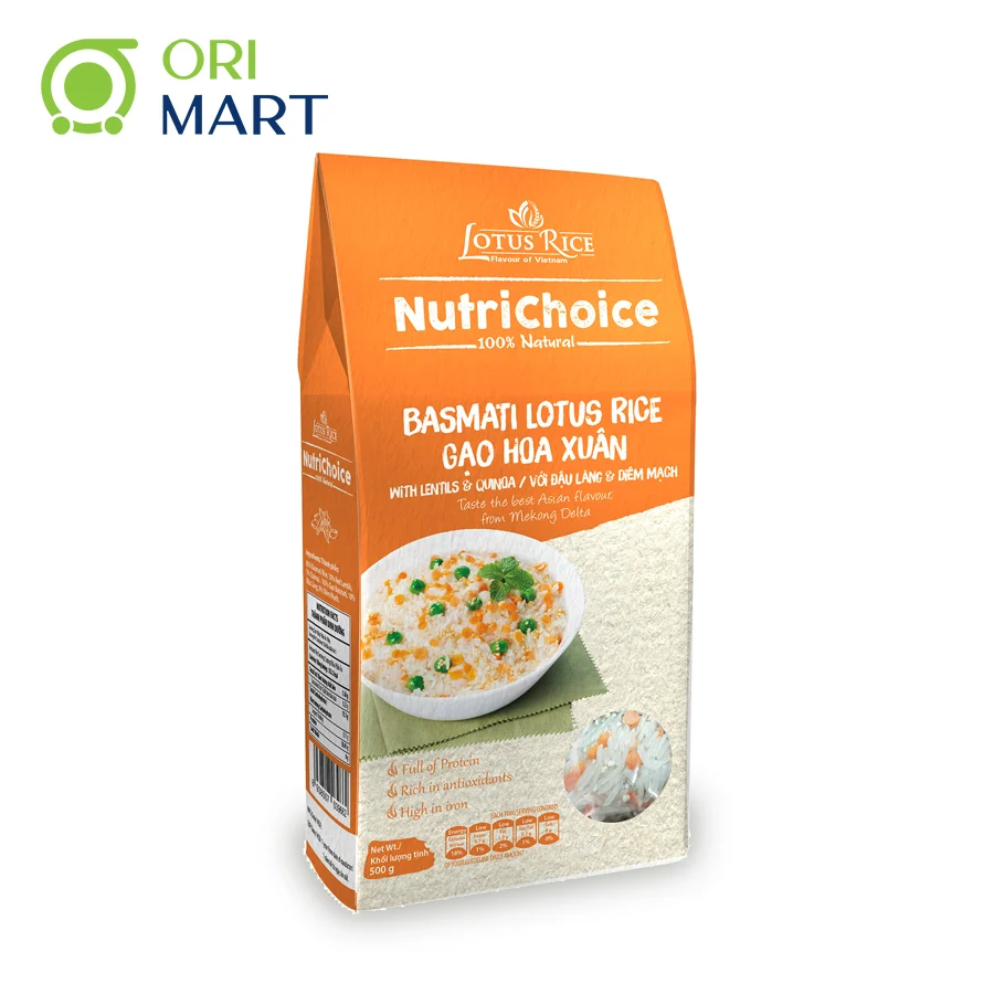 Combo 3 Gạo Hoa Xuân Hữu Cơ &amp; Hạt Đậu Dinh Dưỡng NutriChoice Basmati Lotus Rice Cao Cấp Đạt Chuẩn An Toàn Gói 500G ORIMART