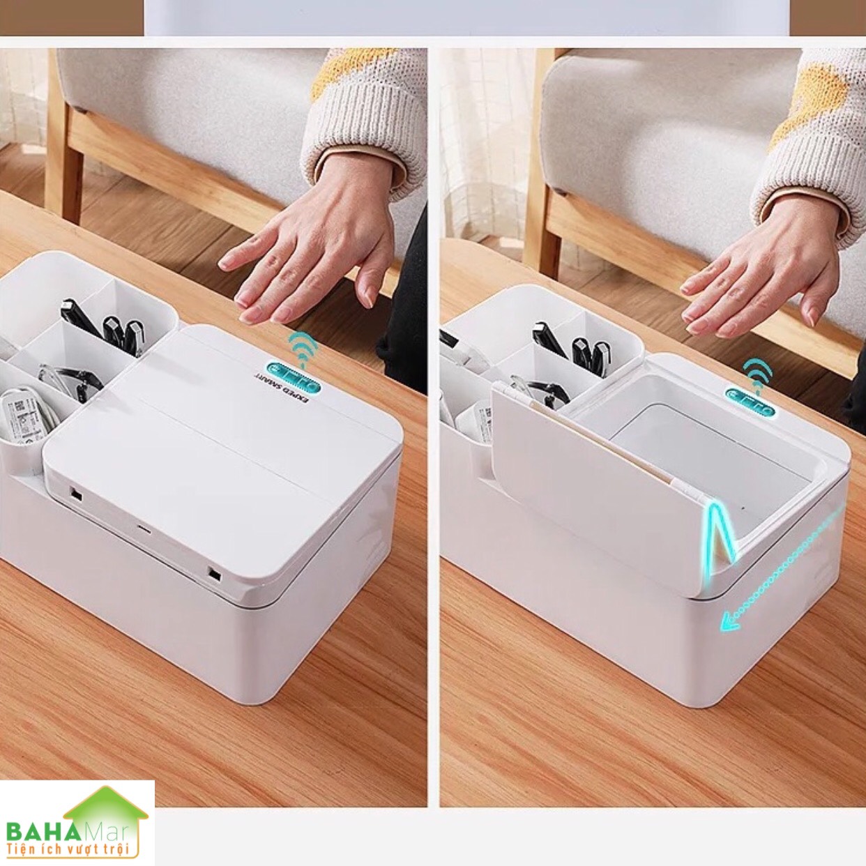 HỘP ĐỂ BÀN ĐA NĂNG CẢM ỨNG THÔNG MINH TỰ ĐỘNG BẬT MỞ NẮP "BAHAMAR" thích hợp sử dụng để nhiều thứ cho gọn gàng ngăn nắp