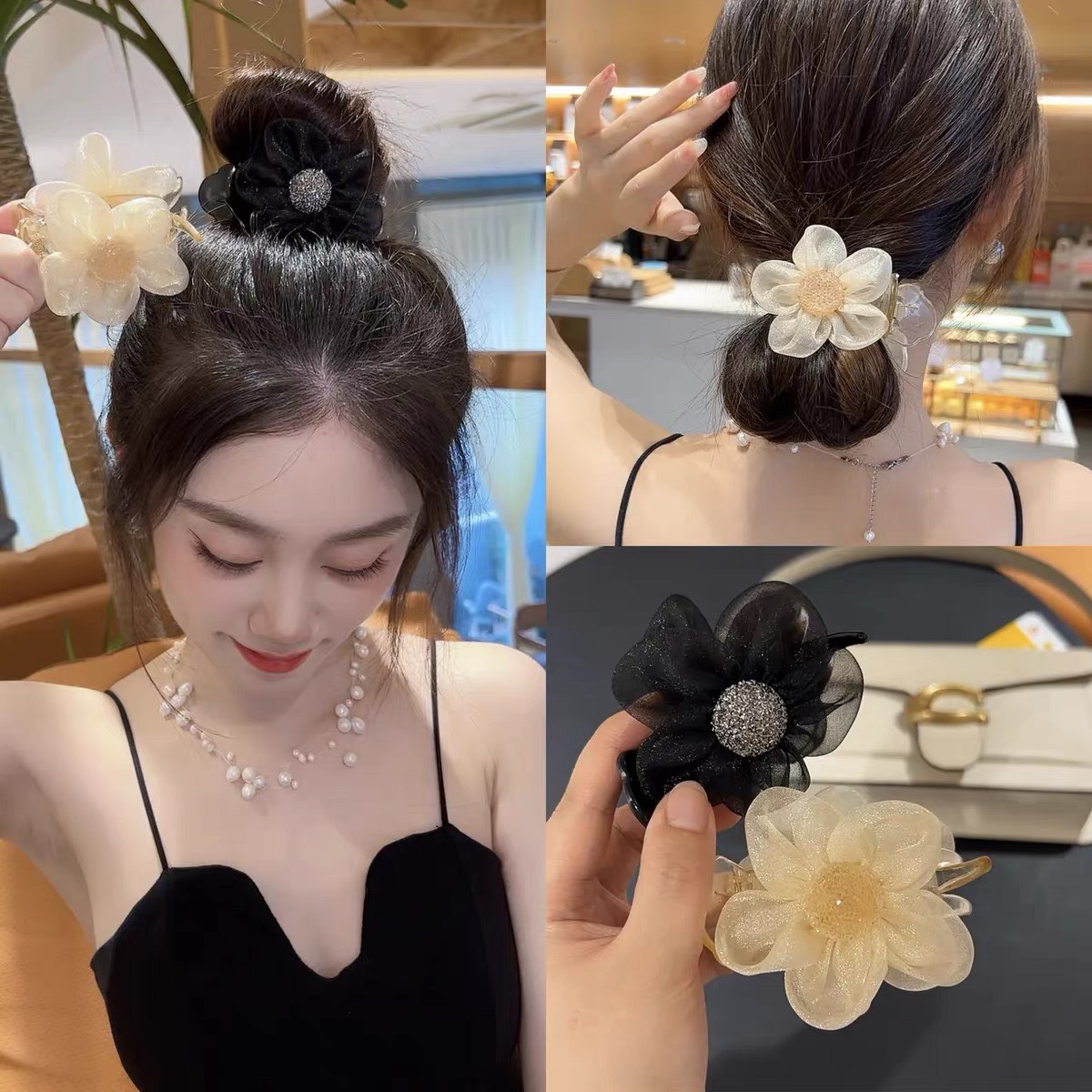 Kẹp Tóc 3 Răng Đính Hoa Phong Cách Hàn Quốc