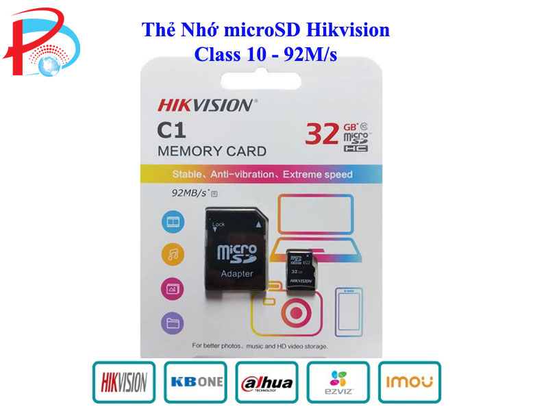 Thẻ Nhớ Hikvision 32GB 92MB/s Box Trắng Kèm Adapter chuyên dùng cho Camera HIKVISION EZVIZ KBVISION IMOU - Hàng Chính Hãng