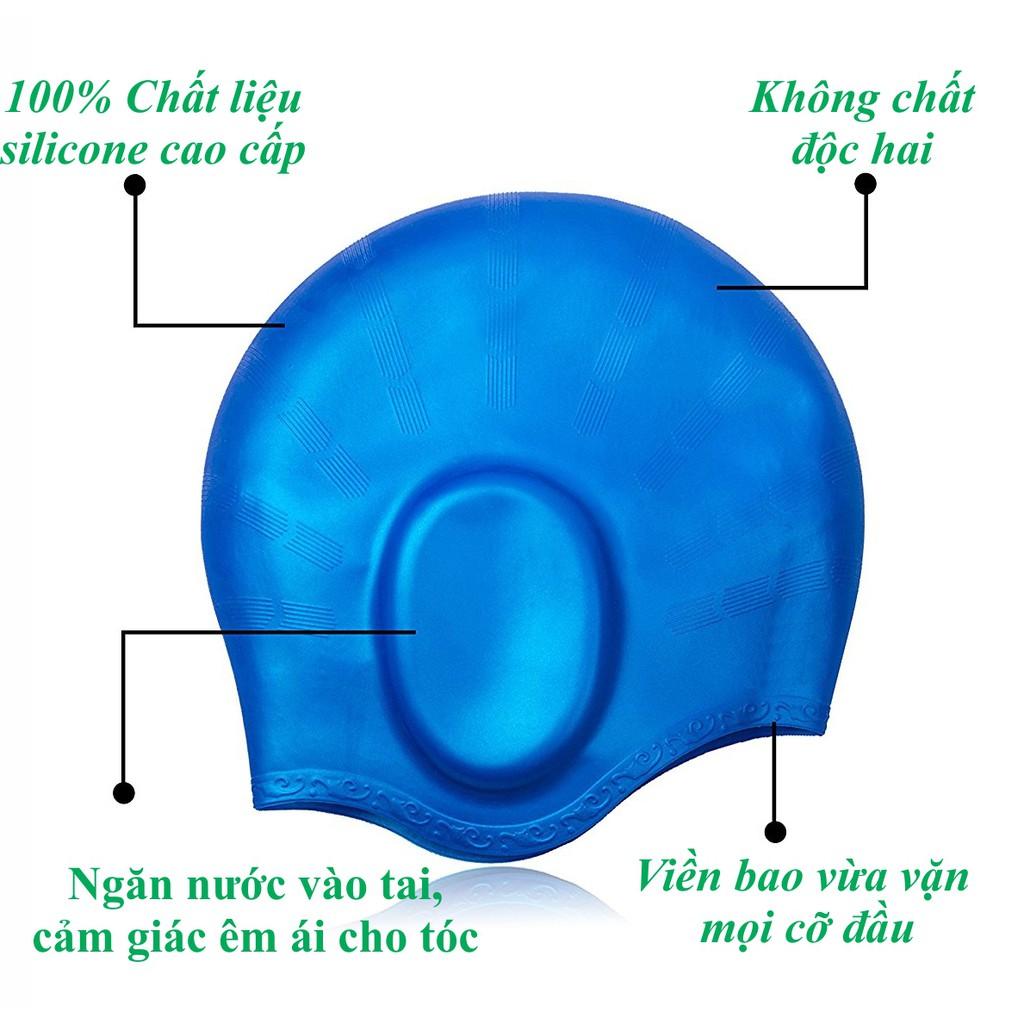 Mũ bơi người lớn, nón bơi cho nam nữ trùm tai CA33 nón bơi người lớn chất liệu silicone dùng được cho bé trên 6t