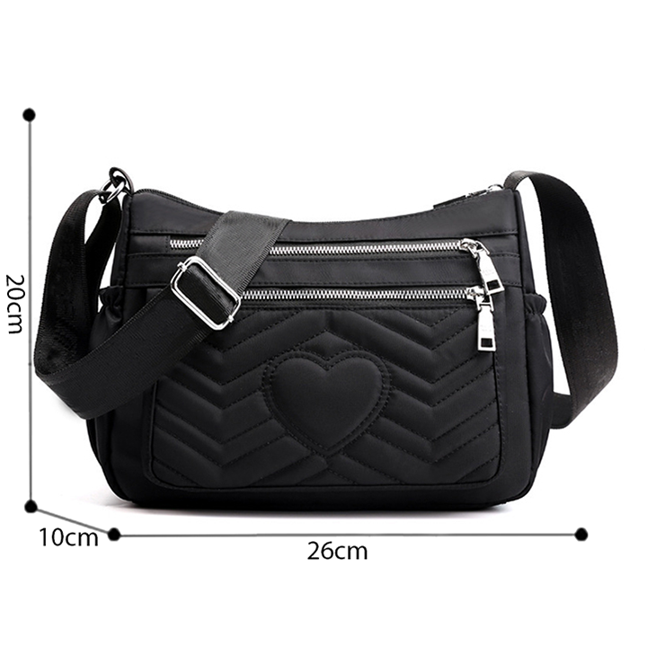 Túi xách, đeo chéo nữ vải họa tiết trái tim chống thấm nước thời trang hàn quốc size 26cm TUI-037
