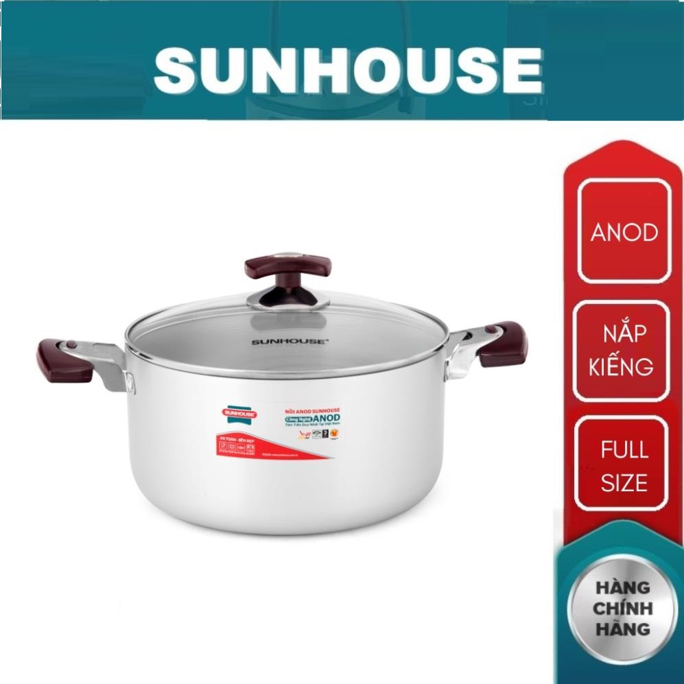 Nồi Nhôm anod SUNHOUSE SH8833 24 cm Dùng Trên Bếp Ga - Bếp Hồng Ngoại - Không Dùng Trên Bếp Từ - Hàng chính hãng