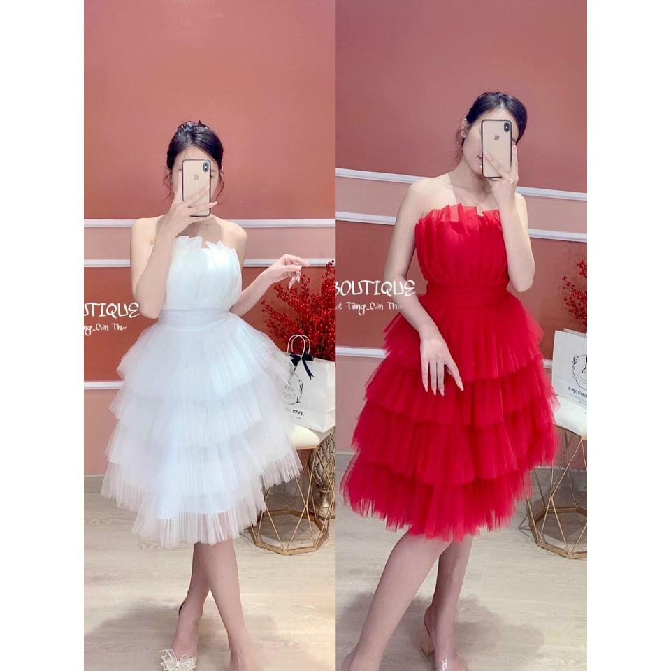 Đầm xoè Nữ Cúp Ngực Xếp Ly Lưới Tầng phong cách gợi cảm