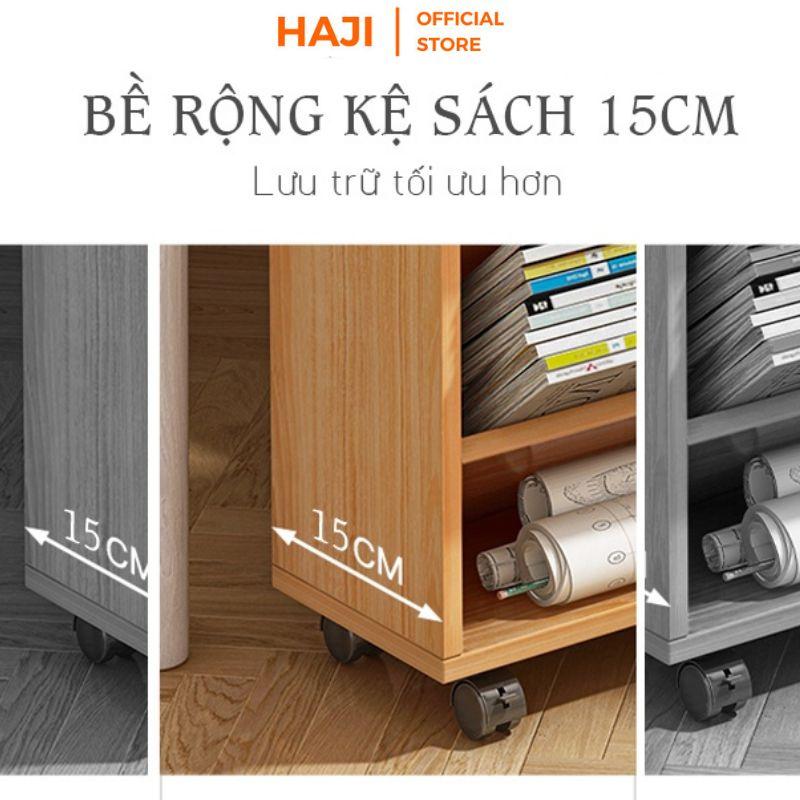 Kệ sách gỗ HAJI thiết kế ngăn chéo có sức chứa lớn chống đổ, kệ sách đứng có bánh xe tiện dụng, tiết kiệm diện tích A189