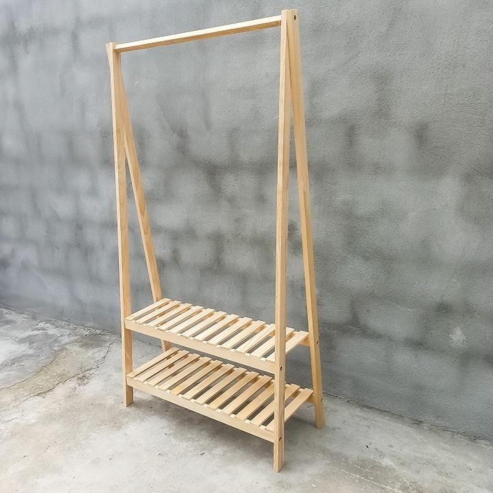 Kệ treo quần áo chữ A 2 tầng gỗ thông cao cấp, cao 150cm, chống mối mọt l Kệ gỗ decor homstay, khách sạn
