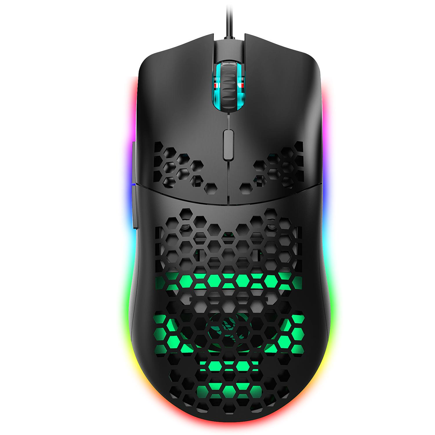 Mới Hongsund J900 RGB Nhẹ Có Dây Rỗng Ra Chơi Game Mouce Chuột 6 DPI Có Thể Điều Chỉnh 7 Phím
