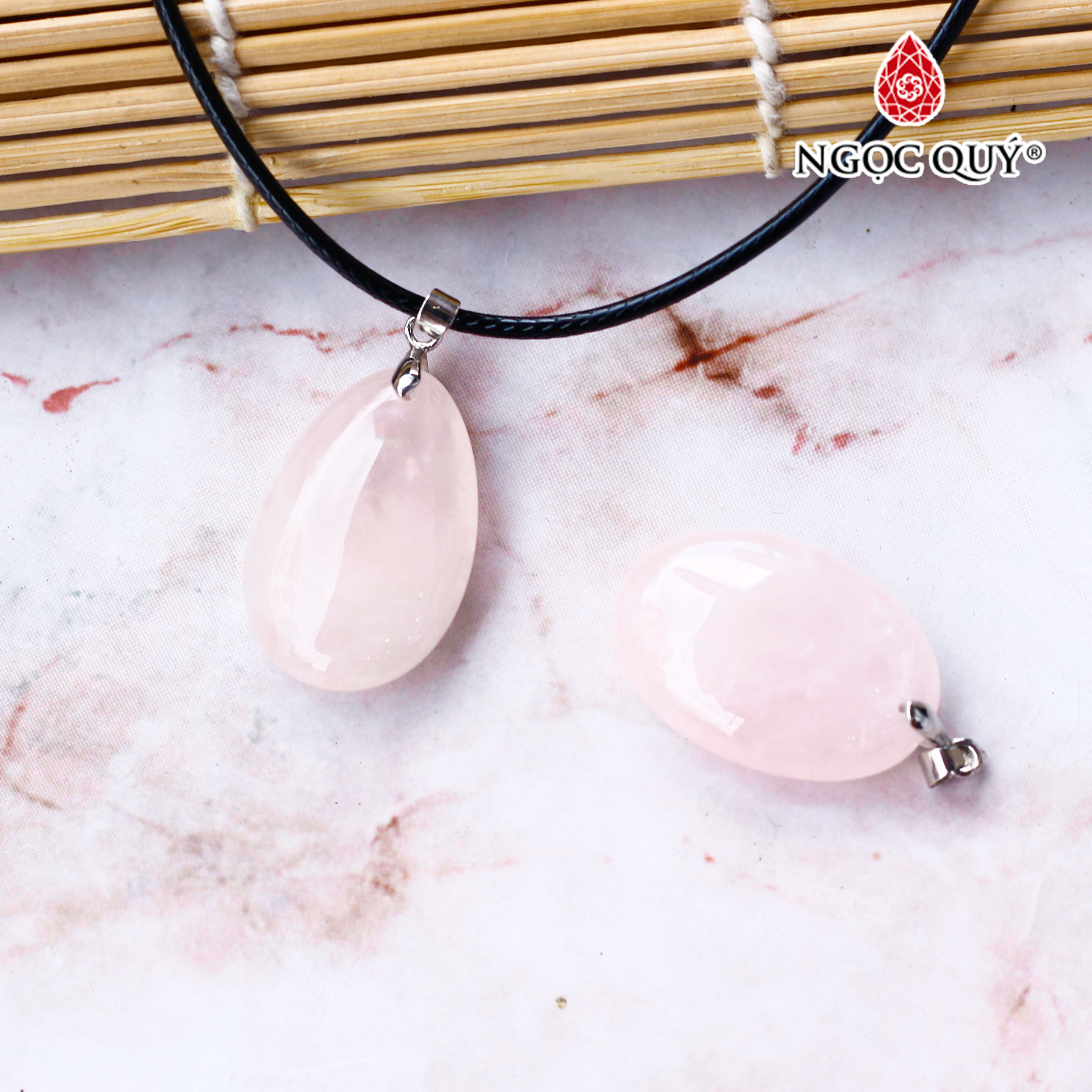 Mặt dây chuyền hình bầu dục thạch anh hồng - Ngọc Quý Gemstones