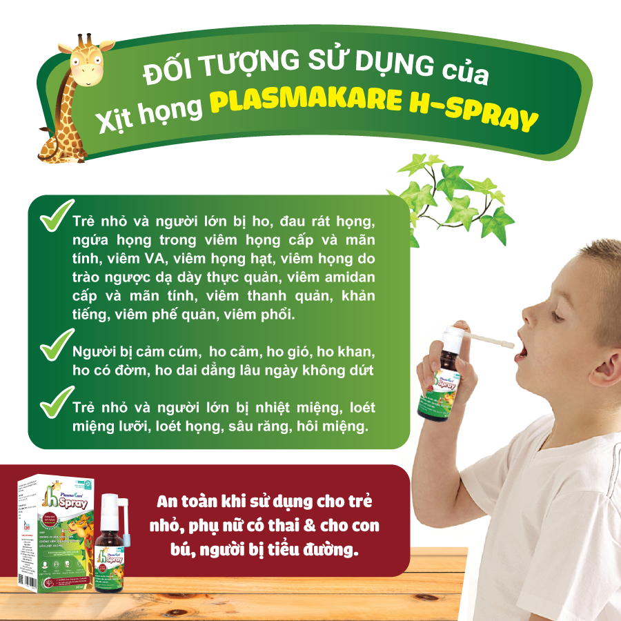 Dung dịch xịt họng PlasmaKare H - Spray 30ml, cho trẻ từ 06 tháng, an toàn cho phụ nữ có thai không kháng sinh