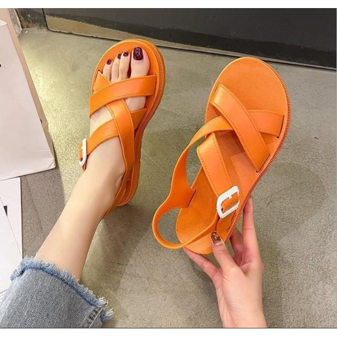 Sandal nhựa nữ quai chéo sắc màu