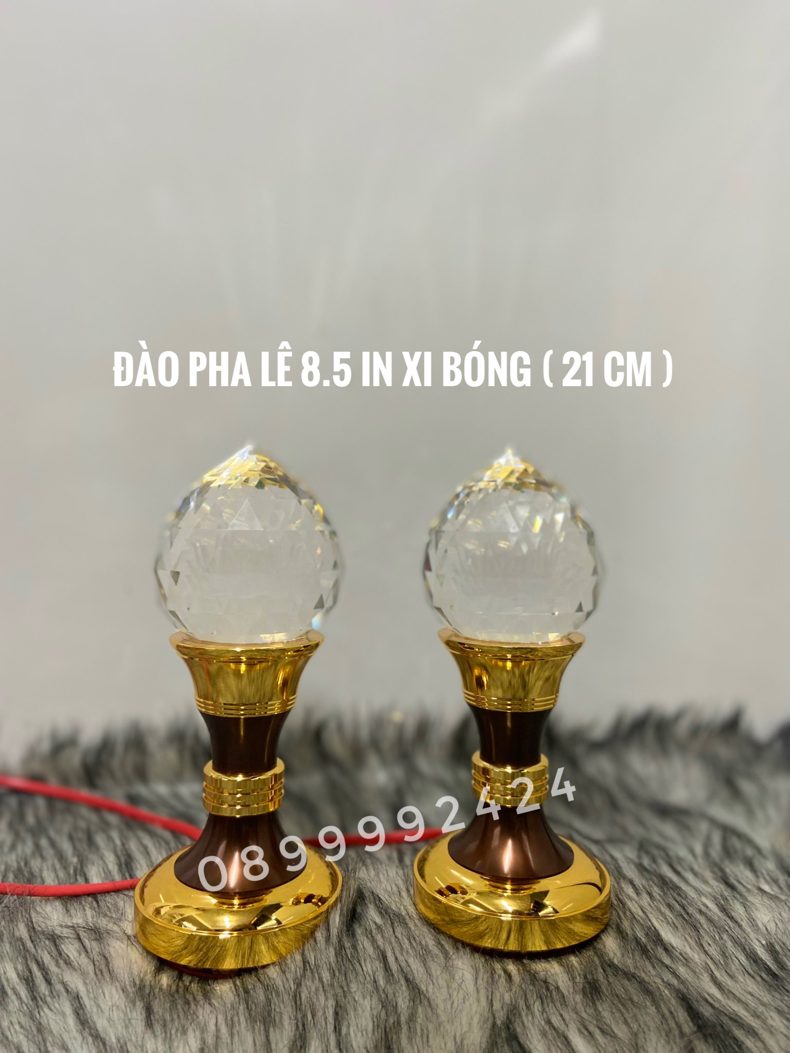 ĐÈN THỜ PHA LÊ CAO CẤP ĐÀO 8.5 IN XI BÓNG (21cm) 1 CẶP