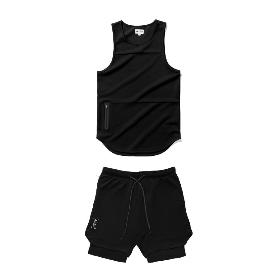 BỘ TẬP GYM NAM  TANKTOP KẾT HỢP QUẦN TẬP GYM NAM 2 LỚP VÀ ÁO GYM 3 LỖ NAM - HIỆU ASRV